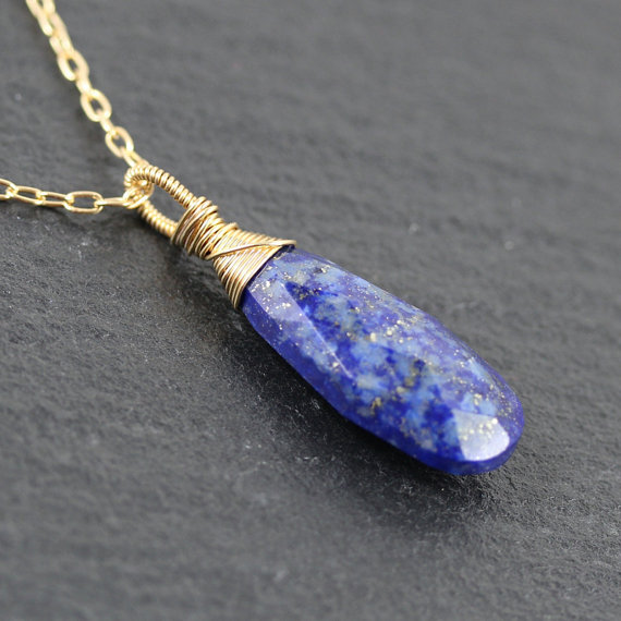 AAA Grade Lapis Lazuli & 18 krt Gold Filled Pendant. Cobalt Blue Gemstone Pendant. Gold Fill Wire Wrapped Pendant. Semi Precious Jewellery.jpg