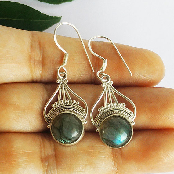 Amazing FIRE NATURAL LABRADORITE Gemstone Earrings - Birthstone Earrings - Fashion Beach Earrings - Handmade Earrings - Dangle Earrings