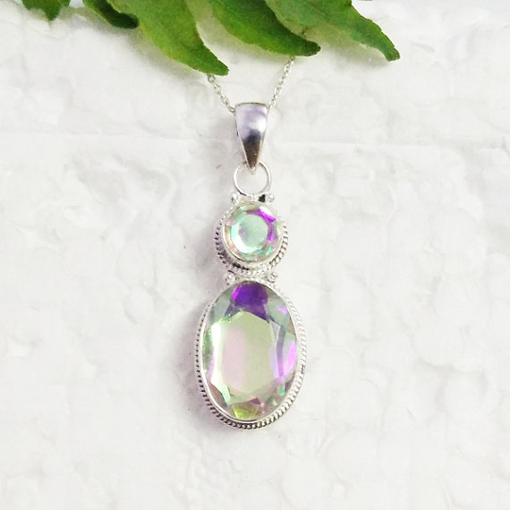 Amazing RAINBOW MYSTIC Gemstone Pendant - Birthstone Pendant - Fashion Beach Pendant - Handmade Pendant