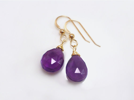 Amethyst Earrings - Purple Amethyst Earrings - Purple Teardrop Earrings - Gemstone Earrings - Gold Silver Purple Earrings - Gift Earrings