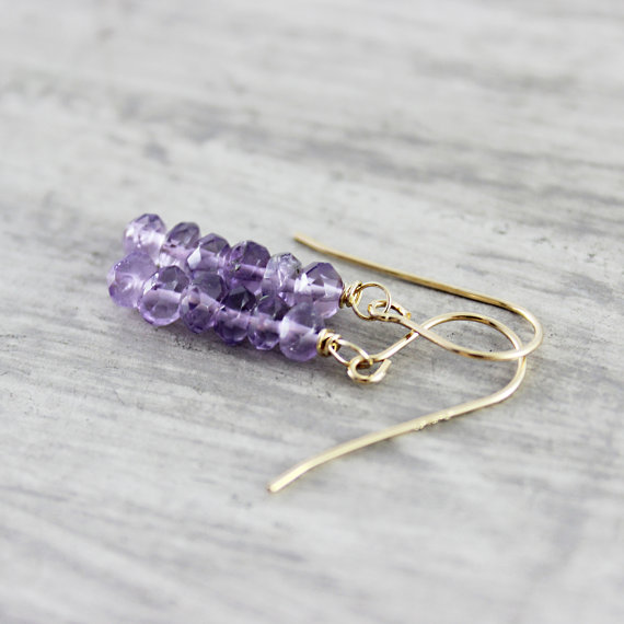 Amethyst Gemstone Earrings, Gold Fill Earrings, Dangle Earrings, Drop Earrings, Dark Purple, Light Purple, February Birthstone, Violet