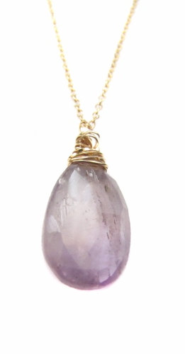 Amethyst Gemstone Teardrop Wire Wrapped Pendant, Gold-Filled Necklace Gemstone Jewelry, 7th Crown Chakra Jewelry