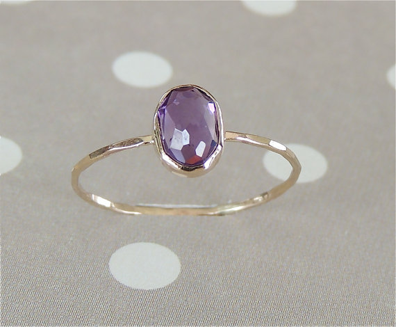 Amethyst Gold Ring, Faceted Gemstone Ring, Rose Gold Ring, Yellow Gold Ring, Dainty Ring, Thin Gold Ring, Februar Birthstone Ring, B-day