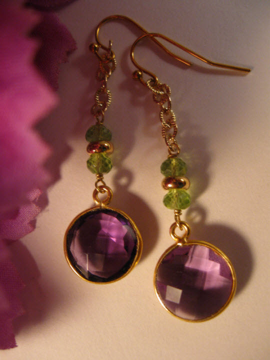 Amethyst Peridot Drop Earrings,gemstone earrings, gold earrings, peridot earrings, dangle earrings, amethyst quartz earrings,drop earrings