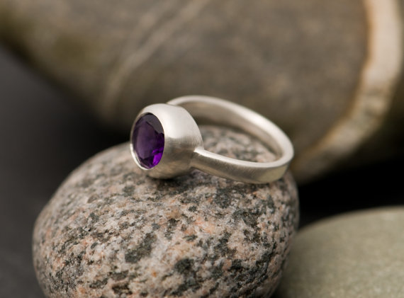 Amethyst Ring - Purple Amethyst Ring - Purple Gemstone Set in Sterling Silver.