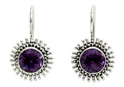 Amethyst Sterling Silver Drop Earrings, 'Radiant Sunbeams