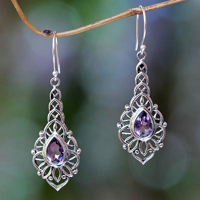 Amethyst and Sterling Silver Handcrafted Earrings, 'Rapture