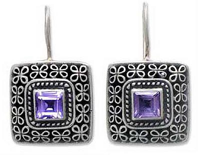 Amethyst drop earrings, 'Adoration'