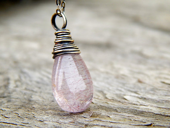 Amethyst pendant, amethyst terrarium necklace, moss amethyst necklace, moss amethyst gemstone jewelry