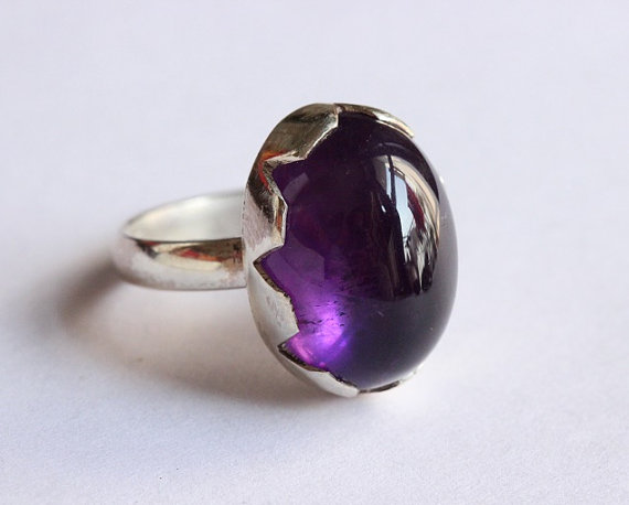 Amethyst ring - Artisan Bezel set ring - Gemstone ring - February birthstone - Sterling silver