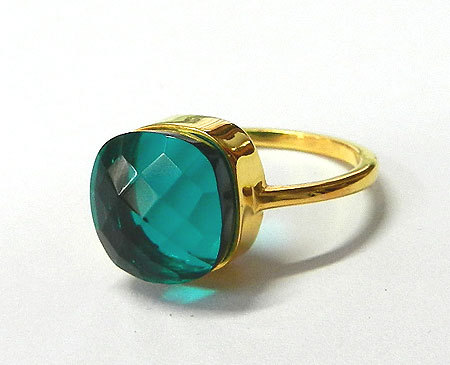 Apatite hydro gemstone ring - 925 sterling silver vermeil gemstone ring - cushion gemstone ring - 18k gold plated jewelry
