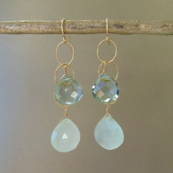 Aqua Chalcedony Earrings with Blue Quartz Accents