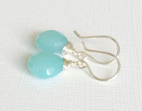 Aqua Chalcedony dangle earrings - aqua earrings - gemstone earrings - bridesmaid gift