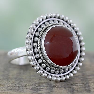 Artisan Crafted Carnelian and Sterling Silver Cocktail Ring, 'Tangerine Sunset