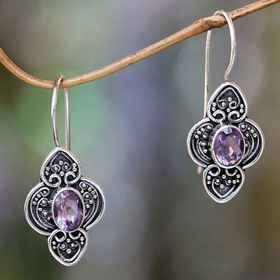 Balinese Amethyst and Sterling Silver Dangle Earrings, 'Purple Water Hyacinth'