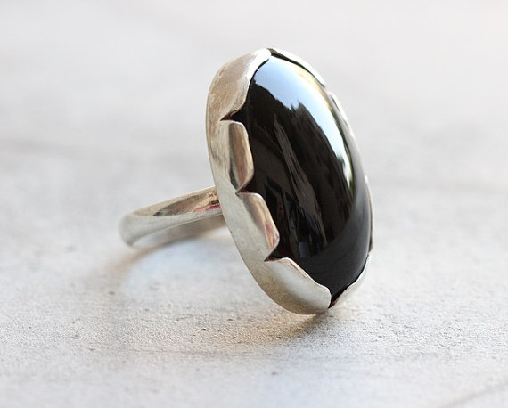 Black onyx artisan Ring - black onyx ring - Oval ring - Bezel ring - Artisan ring - Sterling silver
