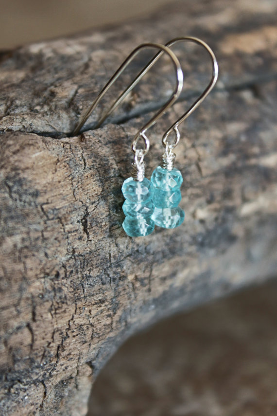 Blue Apatite Gemstone Dangle Earrings; Sterling Silver; Gemstone Jewelry; Gemstone Earrings; Blue Earrings; Beaded; Wire Wrapped
