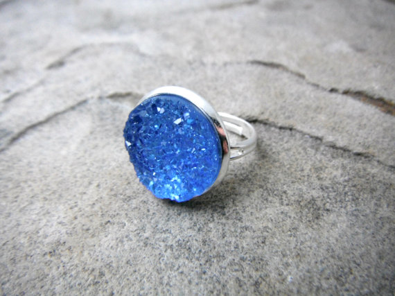 Blue Druzy Ring, Blue Cabochon Ring, Faux Druzy Ring, Blue Crystal Ring, Blue Gemstone Ring, Statement Ring, Adjustable Ring, Druzy Jewelry