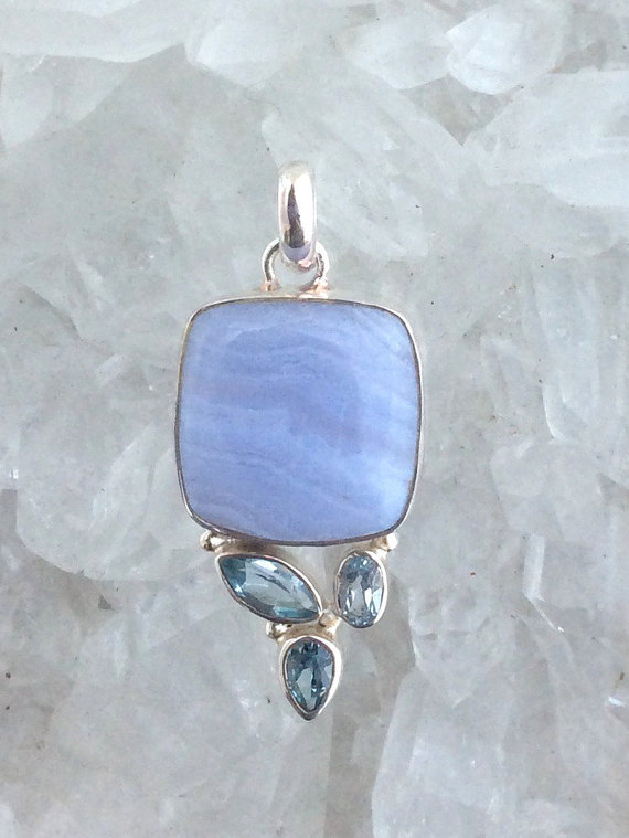 Blue Lace Agate and Blue Topaz Pendant Blue Lace Agate Jewelry Blue Topaz Gemstone Pendant Gemstone Jewelry Blue Pendant