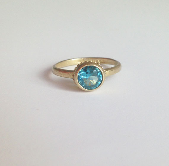 Blue Topaz Ring - London Blue Topaz - Gold Round Ring - Simple Ring - Bridal Jewelry - Gemstone Ring