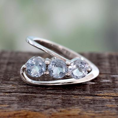 Blue Topaz Three-Stone Silver Ring