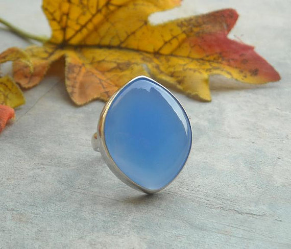 Blue chalcedony ring - Blue ring - Bezel ring - Marquise ring - Gemstone ring - Bold ring