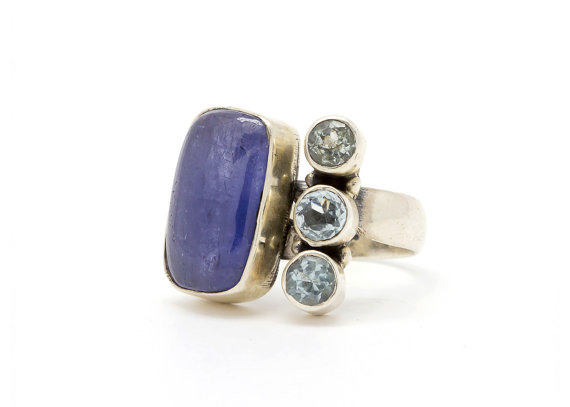 Blue ring - Parallel ring - Gemstone ring - Adjustable ring