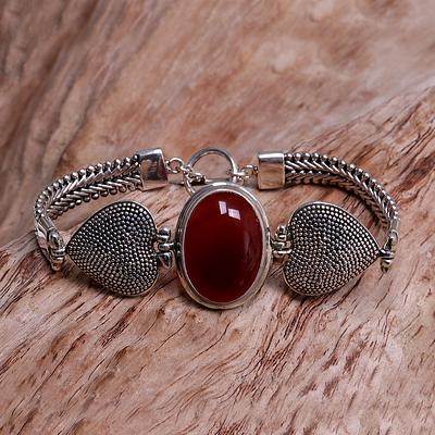 Carnelian Heart Shaped Sterling Silver Bracelet