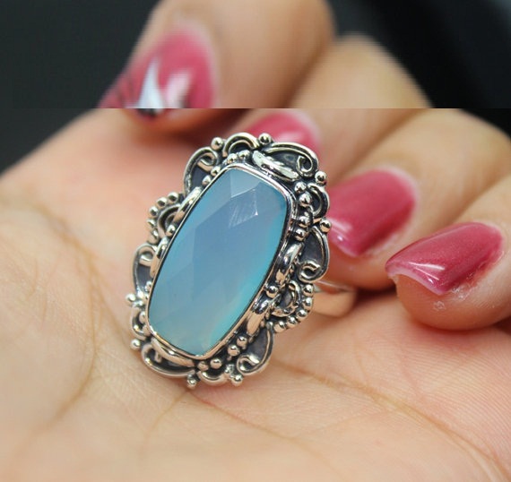 Chalcedony Ring,Sterling Silver Ring , Gemstone Ring