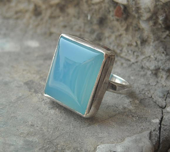 Chalcedony ring - Blue ring - Square shape ring - Square ring - Bezel ring - Gemstone ring