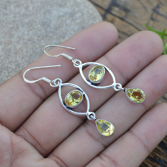 Citrine Gemstone Earrings - 925 Silver Dangle Earrings Jewelry - Women's Jewelry- Gemstone Gift Jewelry - Yellow Stone Gift Earrings