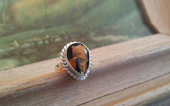 Citrine Ring Boho Ring Gemstone Ring Statement Ring Ring Cocktail Ring Teardrop Filigree Ring 925 Ring