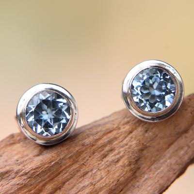  Blue Topaz and Sterling Silver Round Stud Earrings