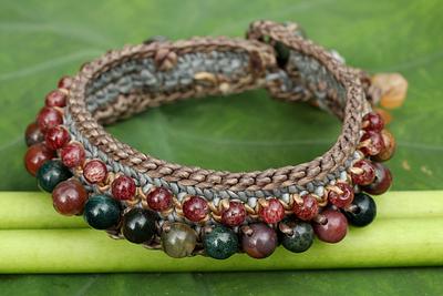 Crocheted Wristband Bracelet with Labradorite and Jasper