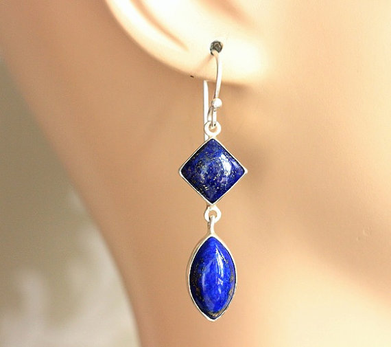 Dangler earrings - Lapis lazuli earrings- Lapis earrings - Bezel set earrings - artisan earrings- Gemstone earrings