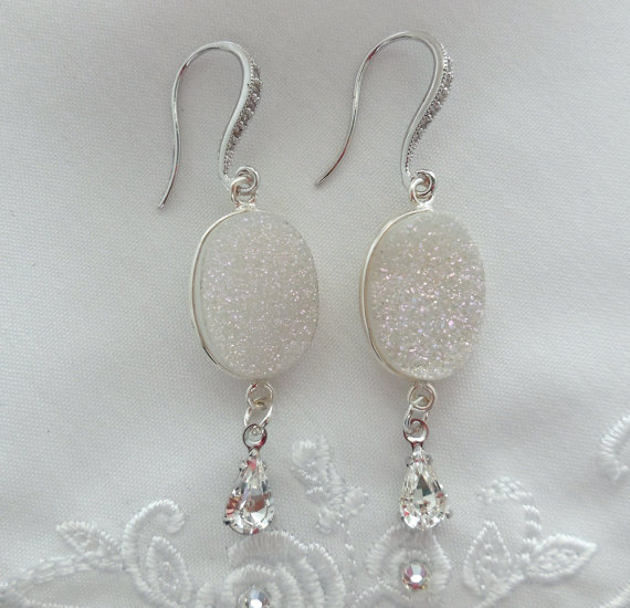 Druzy Gemstone Earrings,  Accented Gemstone Earrings, Bridal Earrings, Wedding Jewelry,