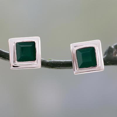 Enhanced Green Onyx Stud Earrings in 925 Silver