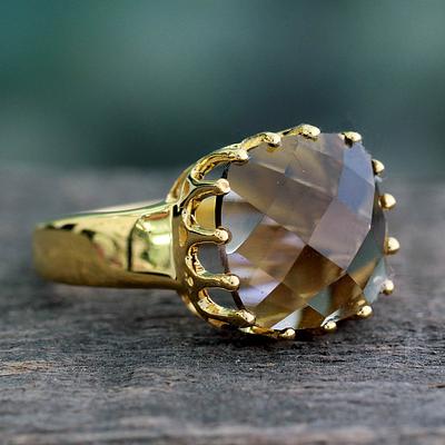 Faceted 4 Ct Smoky Quartz and Vermeil Ring from India