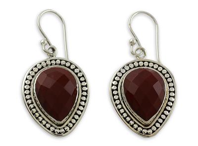 Faceted Red Jasper Dangle Earrings, 'Facets of Fire'
