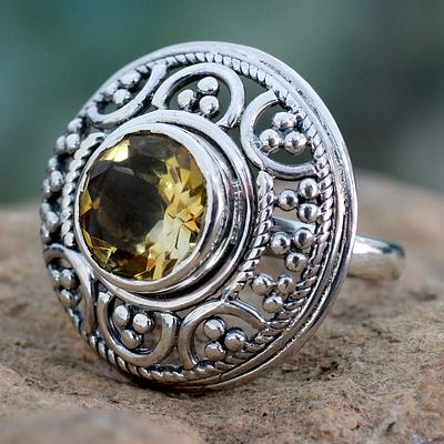 Fair Trade Citrine and Sterling Silver Cocktail Ring, 'Dazzle'