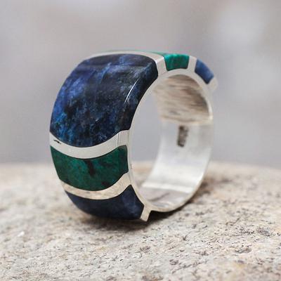 Fine Silver Band Chrysocolla Sodalite Ring from Peru