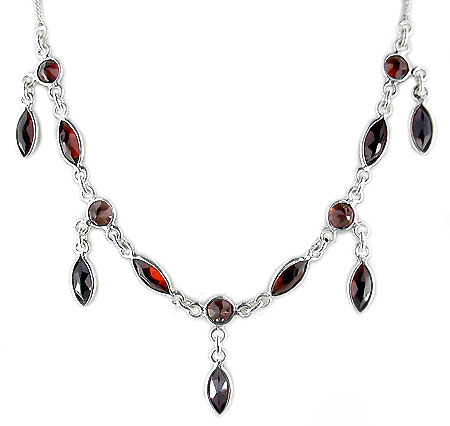 Garnet Cut Stone Silver Necklace