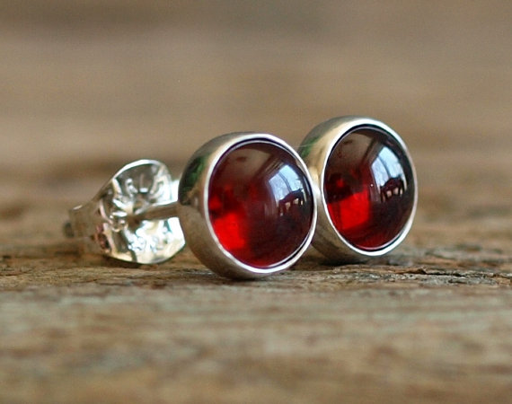 Garnet Sterling Silver Stud Earrings - 6mm Red Garnet Gemstone Earrings - Garnet Silver Posts - Garnet Silver Studs