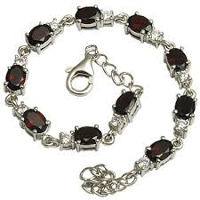 Garnet Studded Sterling Silver Bracelet