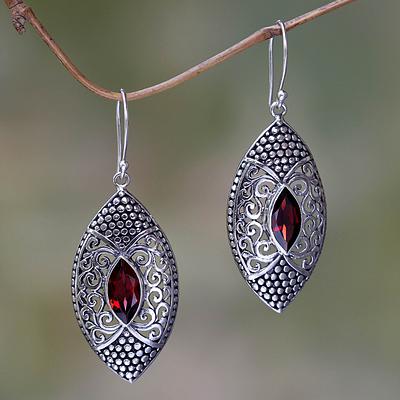 Garnet in Handcrafted Sterling Silver Earrings, 'Elegant Origin'