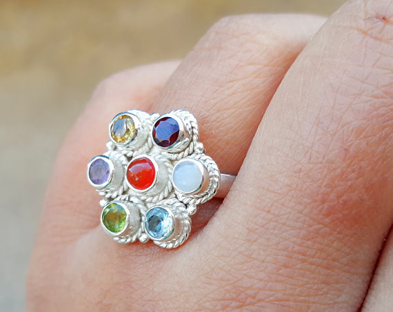 Gemstone Ring - Multistone Ring - Sterling Silver Statement Ring - Boho Ring - Ethnic Ring - Unique Ring - Cocktail Ring