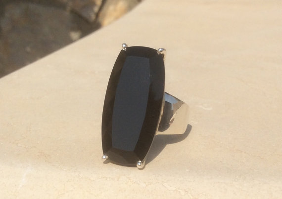 Gemstone Statement Ring, Black Onyx Silver Cocktail Ring, Rectangle Stone Ring, Gemstone Silver Ring
