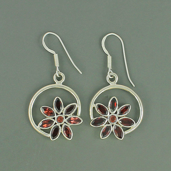 Genuine Mozambique Garnet Gemstone Earrings, 925 Sterling Silver Earrings, Women's Gift Jewelry, November Birthstone Gift Earrings Jewelry