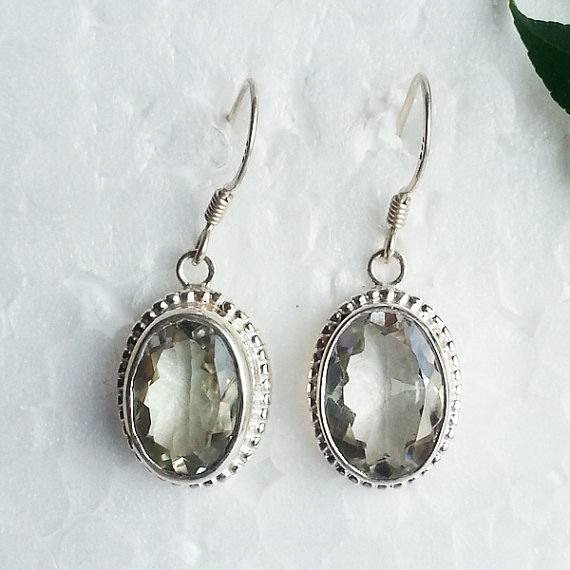 Genuine NATURAL GREEN AMETHYST Gemstone Earrings, Birthstone Earrings, Fashion Beach Earrings, Handmade Earrings, Dangle Earrings, Love Gift
