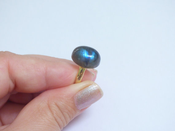 Genuine Rainbow Labradorite Ring, Adjustable Gold Ring, Dainty Gemstone Ring, Mineral Jewelry, Labradorite Jewelry, Mystic Ring, Oval Ring
